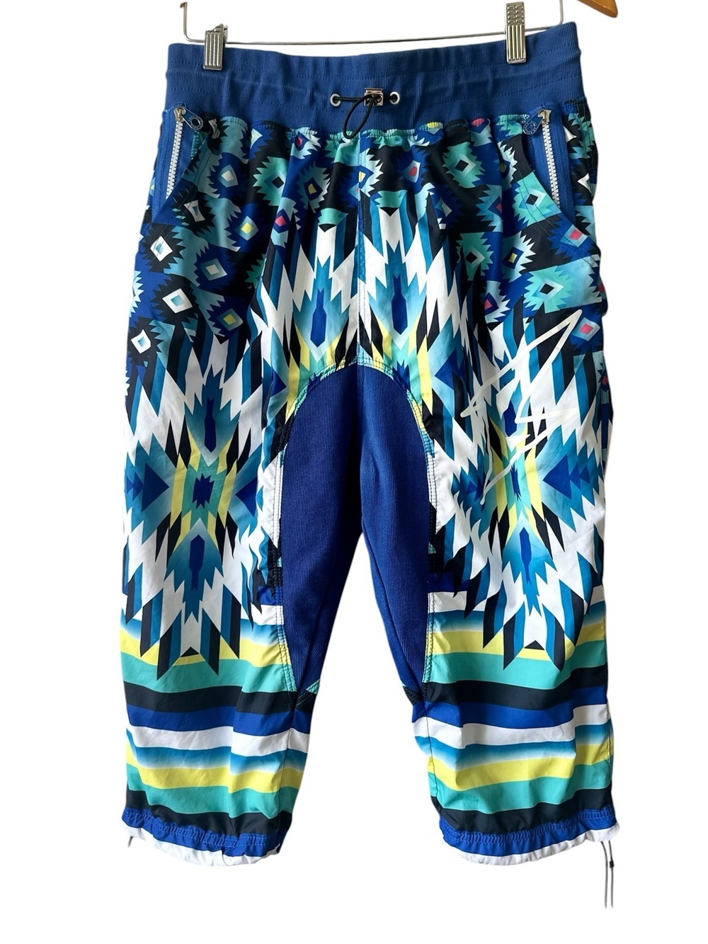 Bass By Ron Bass Blue Geometric Aztec Print Jogger Pants